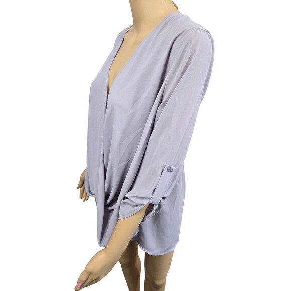 Lush Medium women's lavender purple roll tab blouse top thin light lilac - Picture 2 of 5